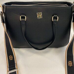 Tommy Hilfiger Black and Brown Leather Bag, adjustable